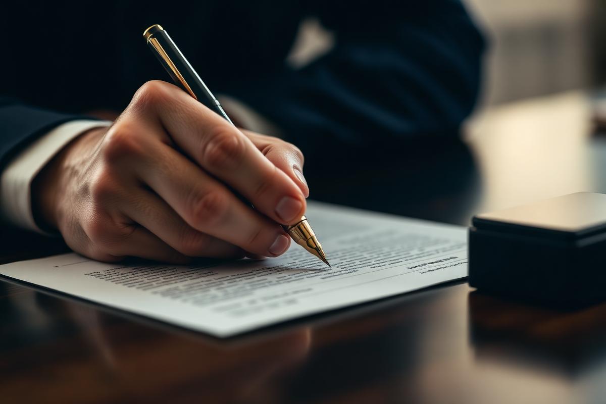 A lawyer reviewing a signed document
